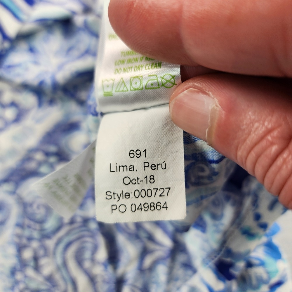 Lilly Pulitzer Ansley Polo Top Go Animals Blue 3/4 Sleeve Pima Cotton Shirt L - Picture 5 of 7